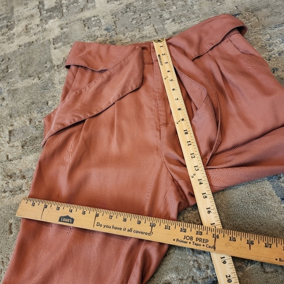 Cartonnier Anthropologie pink rose high waist tie front tapered flowy pants 10 - Picture 13 of 15